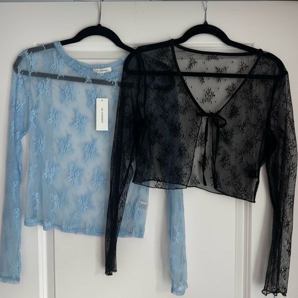 Sheer Black and Blue Lace Tops